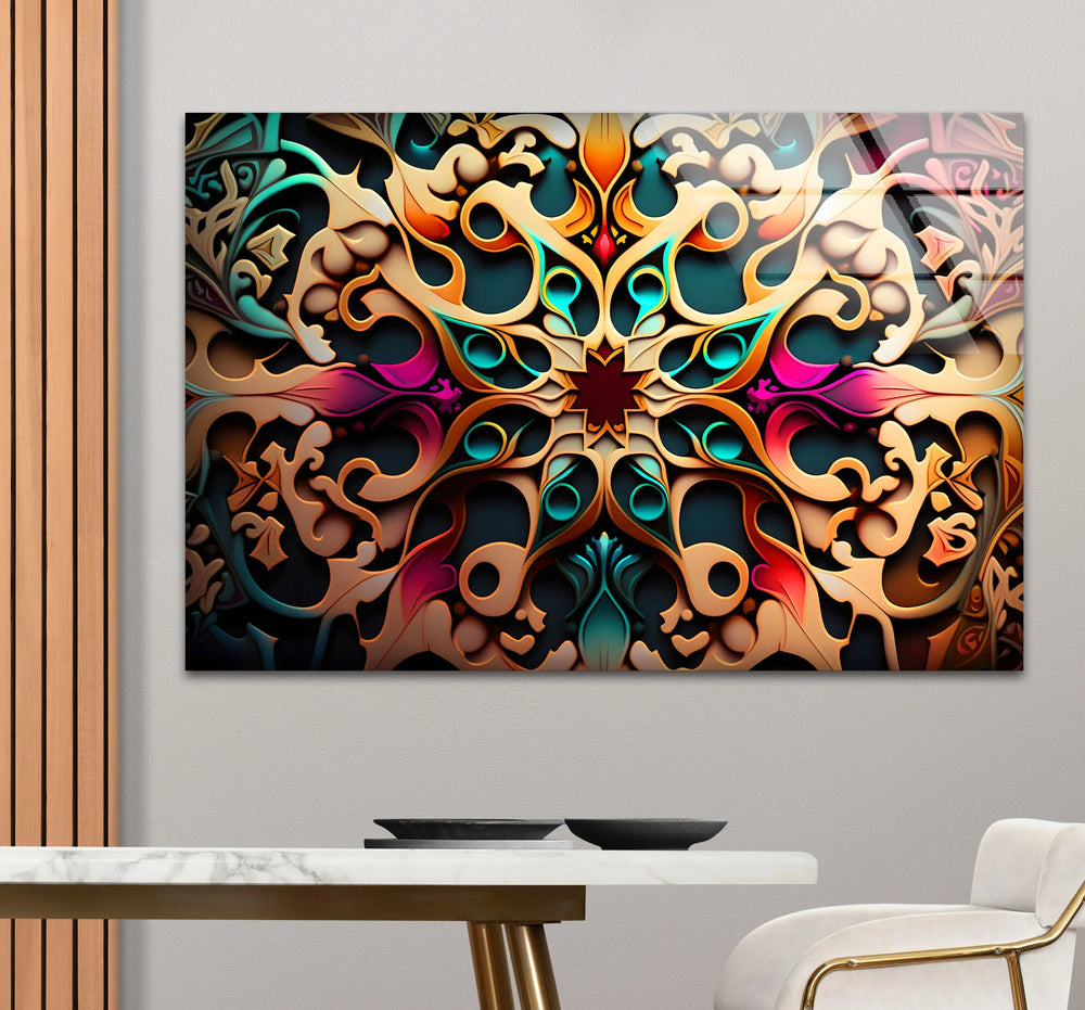 Ornate Mandala Glass Wall Art – Vibrant Swirling Boho Decor - MyPhotoStation