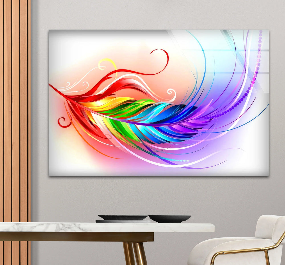 Rainbow Feather Glass Wall Art – Colorful Abstract Design for Modern Interiors - MyPhotoStation