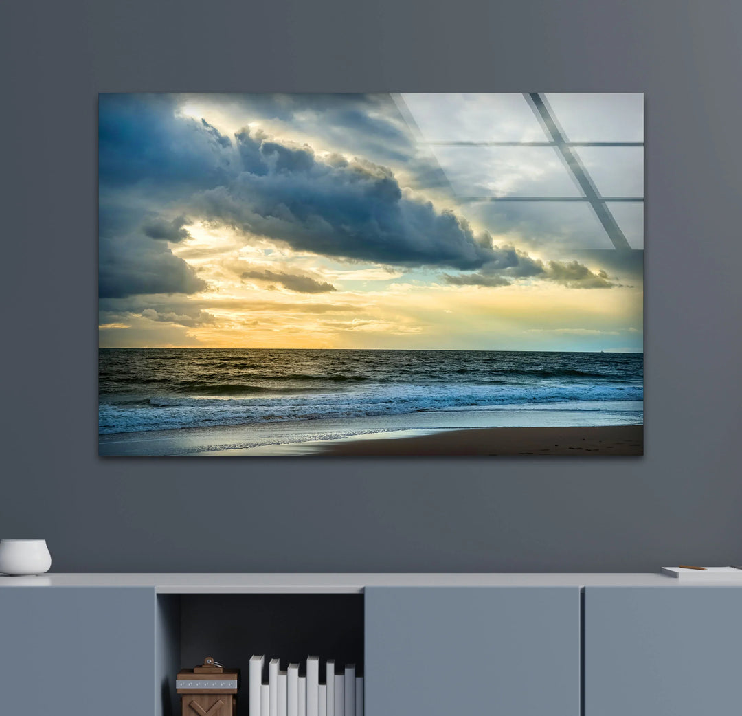 Stormy Sky Ocean Wall Art – Dramatic Cloudy Beach Glass Print for Modern Coastal Interiors - MyPhotoStation
