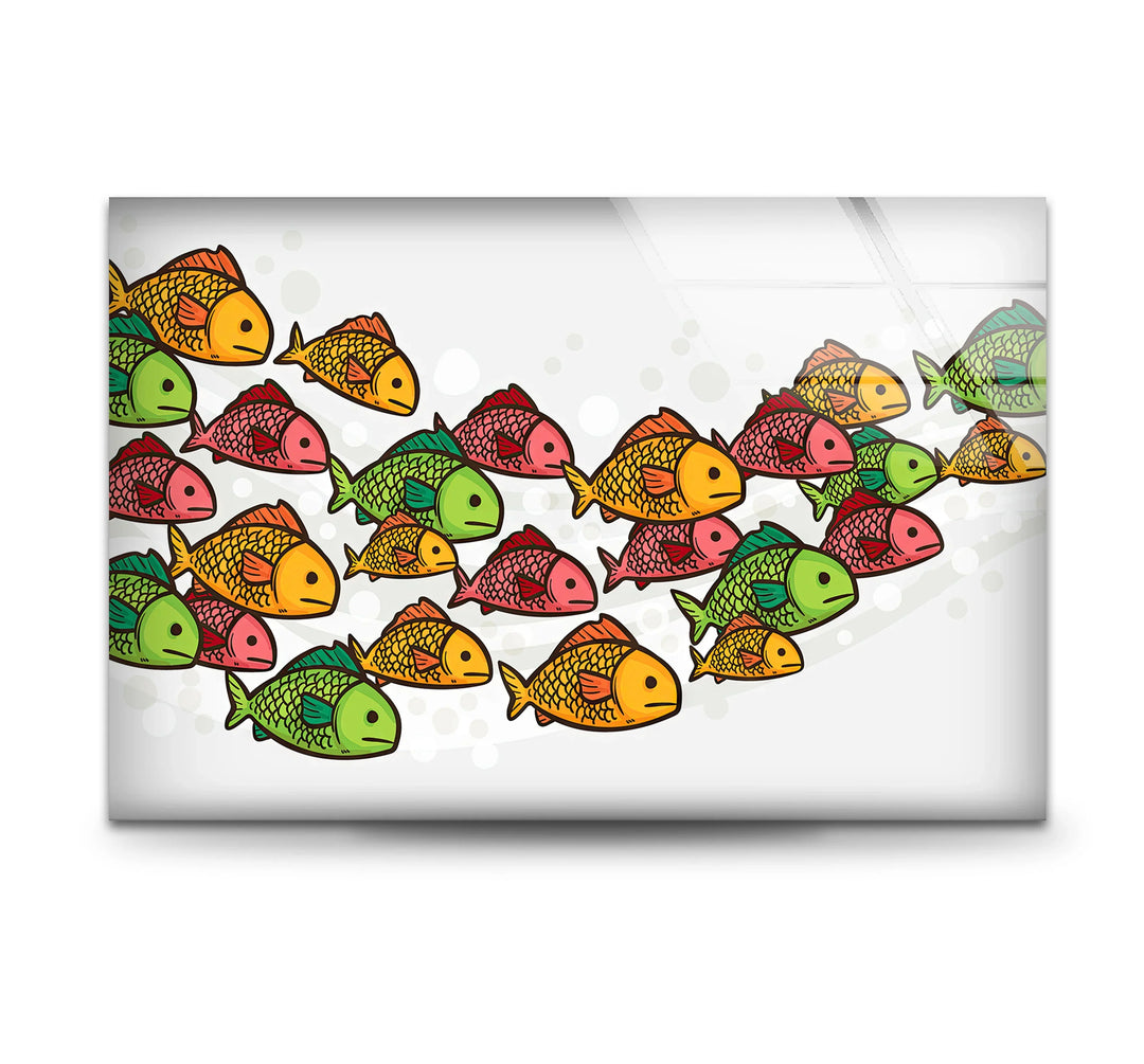 Colorful Fish Pattern Wall Art – Playful Glass Print for Kids’ Rooms, Bathrooms, and Coastal Interiors - MyPhotoStation