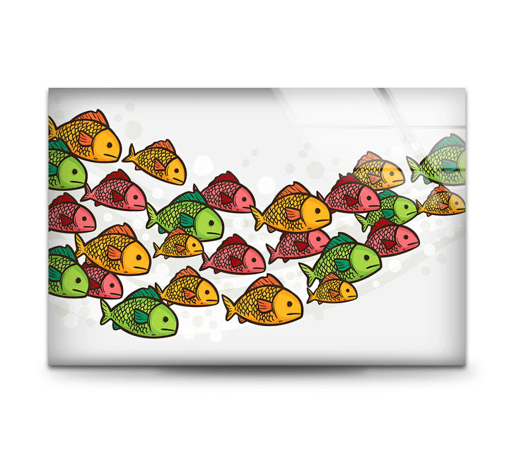 Colorful Fish Pattern Wall Art – Playful Glass Print for Kids’ Rooms, Bathrooms, and Coastal Interiors - MyPhotoStation