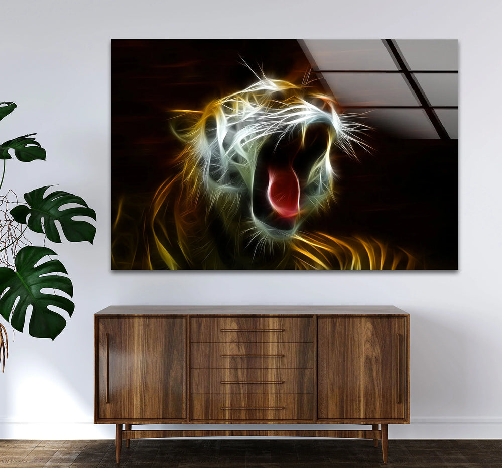 Electric Roar Tiger Wall Art – Neon Wild Animal Glass Print Decor - MyPhotoStation
