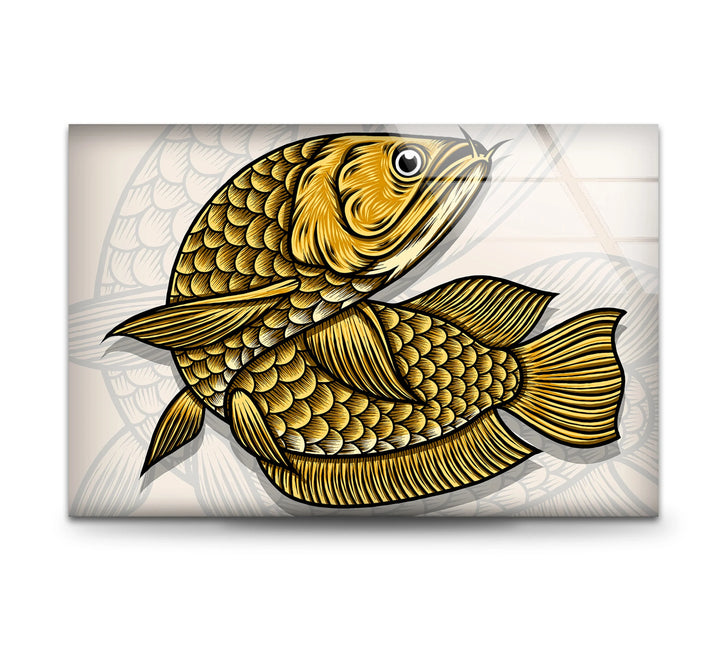 Golden Arowana Fish Wall Art – Elegant Asian-Inspired Glass Print for Modern Interiors and Feng Shui Decor - MyPhotoStation