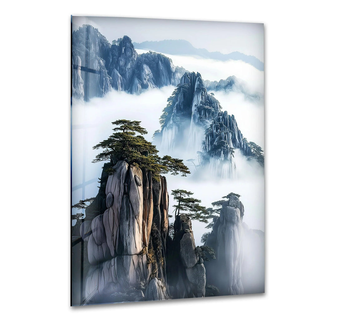 Huangshan Mountain Glass Wall Art glass pictures for Wall, glass prints wall art