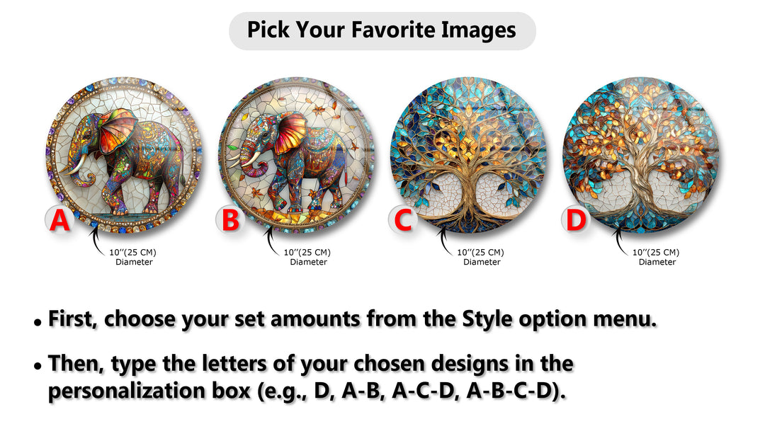 Eternal Wisdom Trio – Elephant & Tree of Life Round Glass Wall Art Set