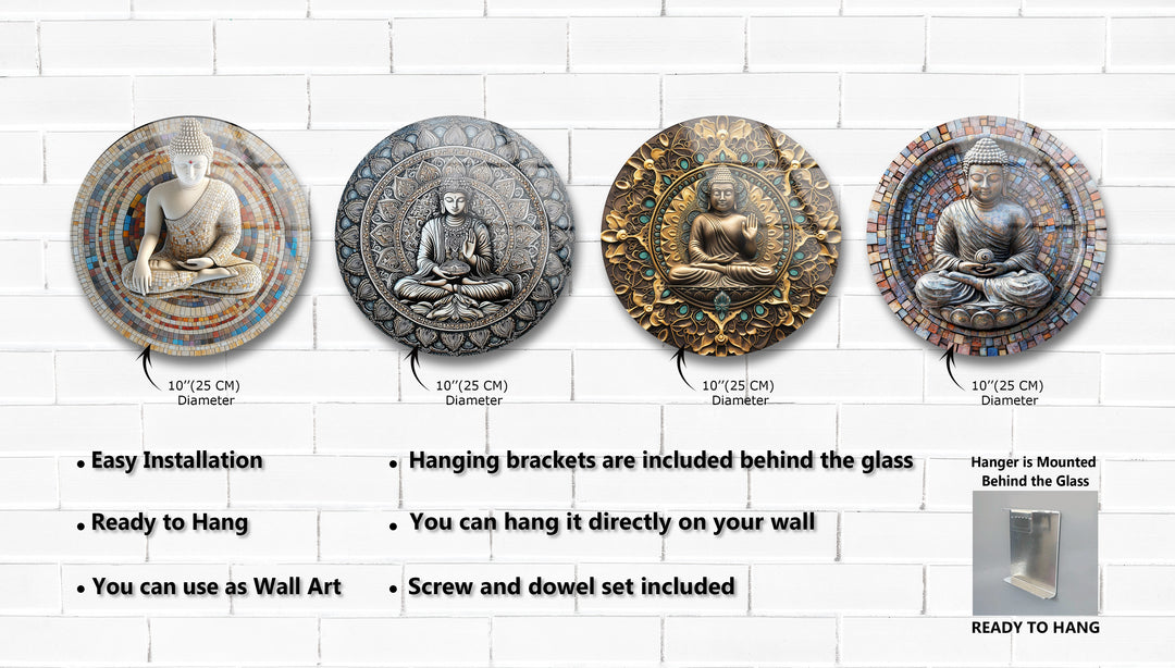 Tranquil Enlightenment – Buddha Mandala Round Glass Wall Art Set