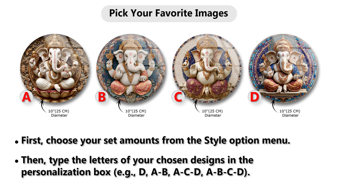 Divine Prosperity Trio – Lord Ganesha Round Glass Wall Art Set