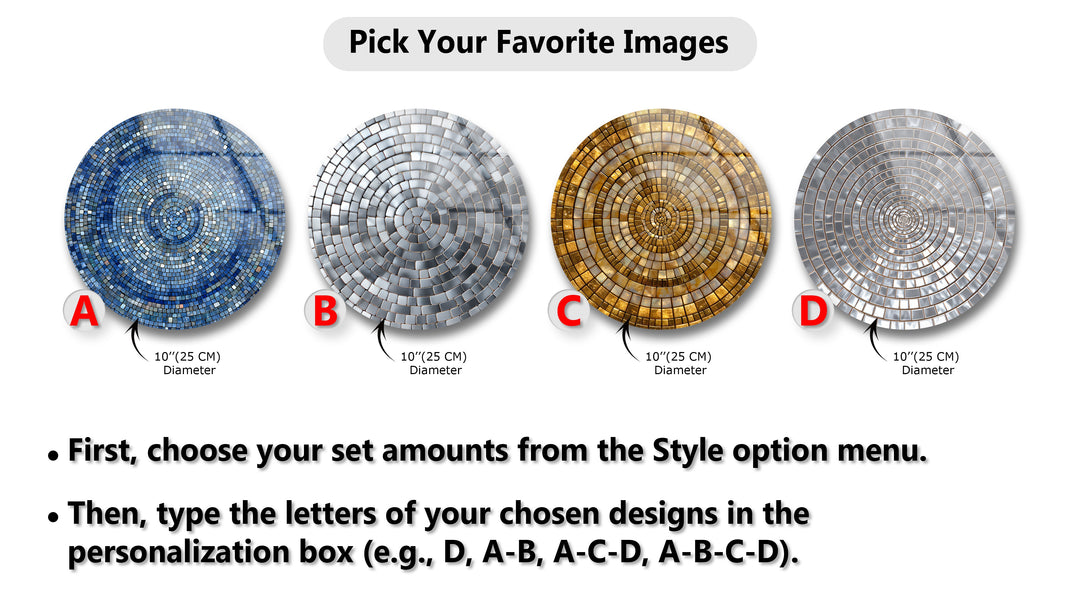 Radiant Reflections Trio – Gold & Silver Mosaic Round Glass Wall Art Set