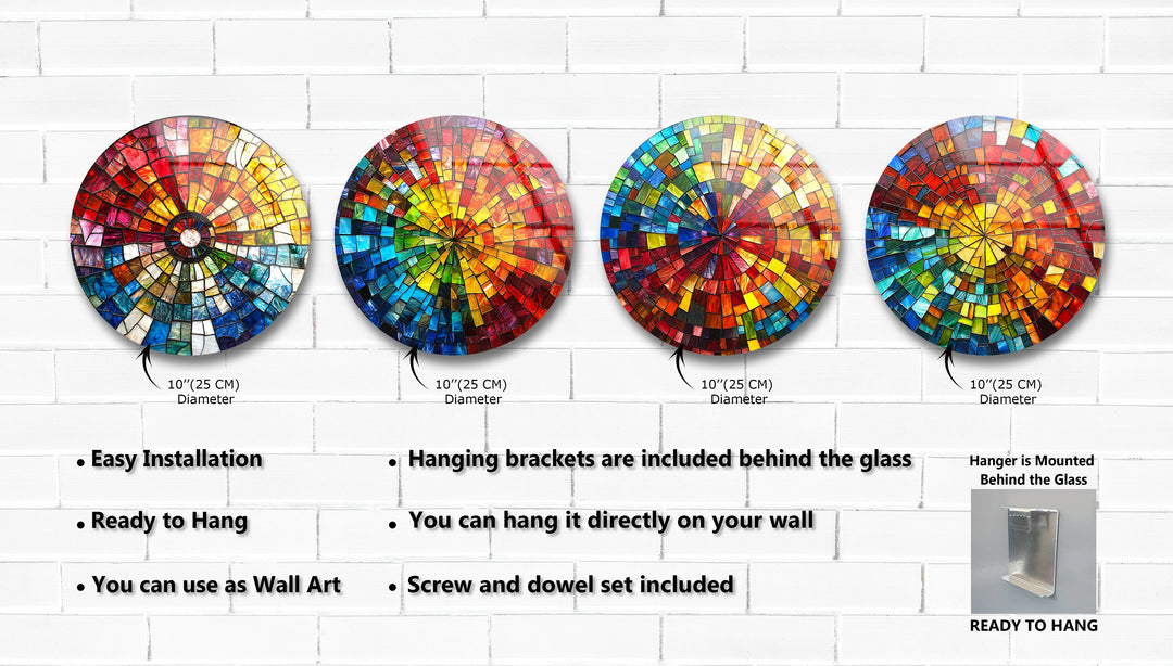 Radiant Spectrum – Color Burst Mosaic Round Glass Wall Art Set