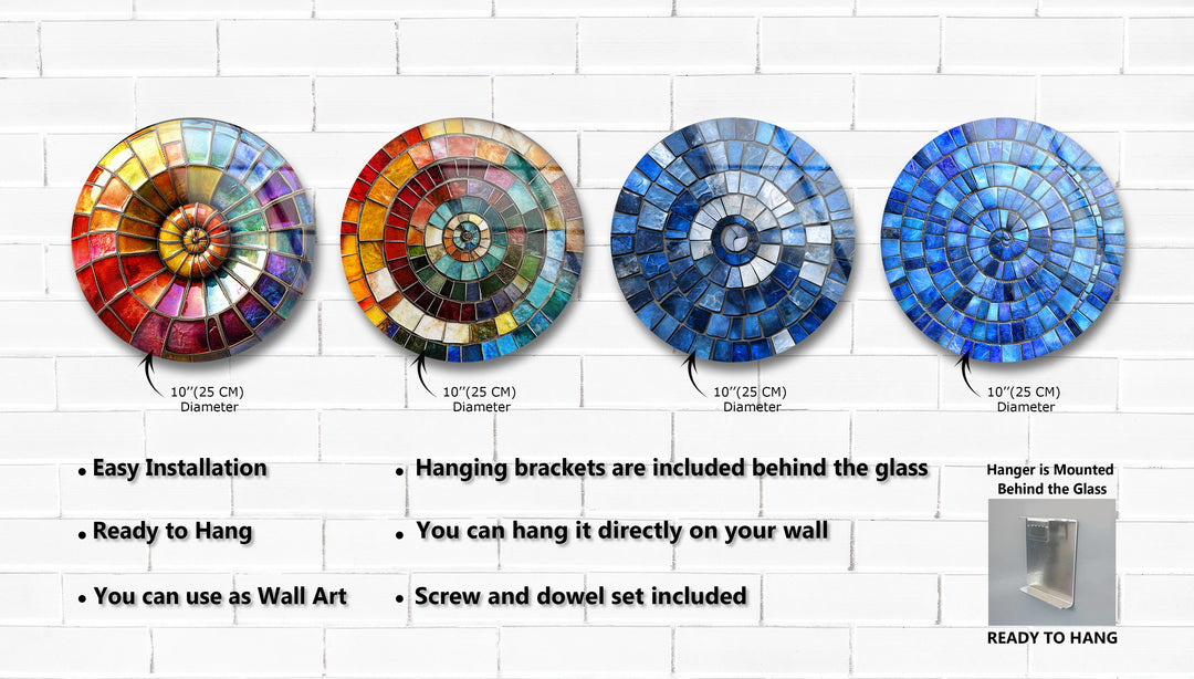 Radiant Spectrum – Colorful Mosaic Round Glass Wall Art Set