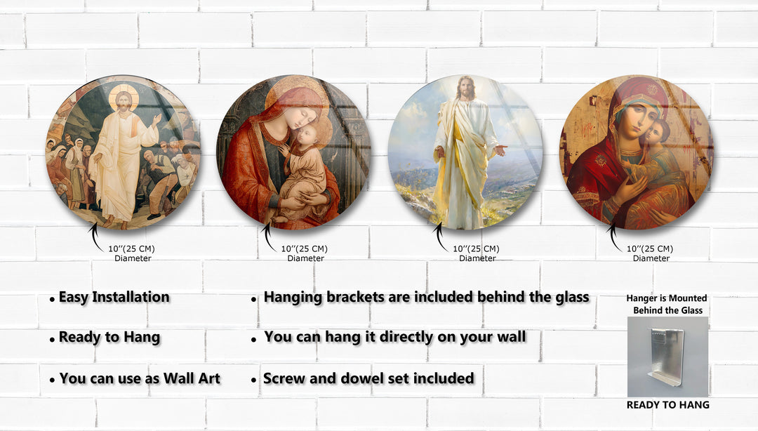 Divine Faith Round Glass Wall Art Set – Christian Religious Décor Collection