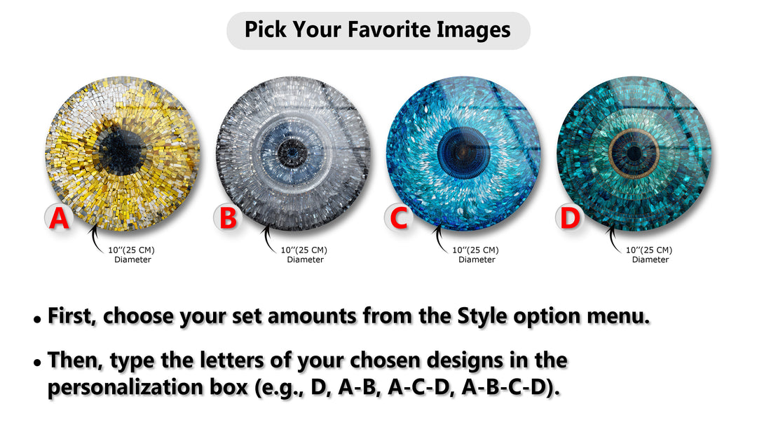 Azure Harmony Trio – Evil Eye Mosaic Round Glass Wall Art Set
