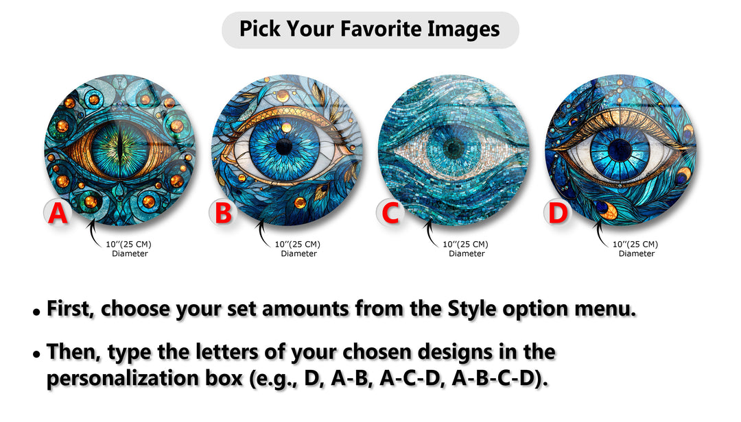 Mystic Vision Trio – Blue Evil Eye Mosaic Round Glass Wall Art Set