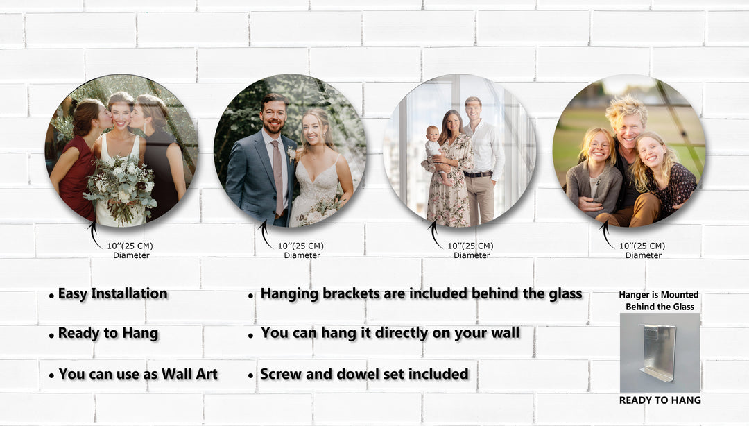 Custom Wedding & Family Round Glass Wall Art Set – Personalized Elegance
