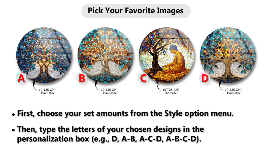 Golden Harmony Trees – Round Glass Wall Art Set
