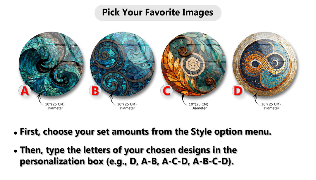Ocean Harmony Quartet – Abstract Swirl Mosaic Round Glass Wall Art Set