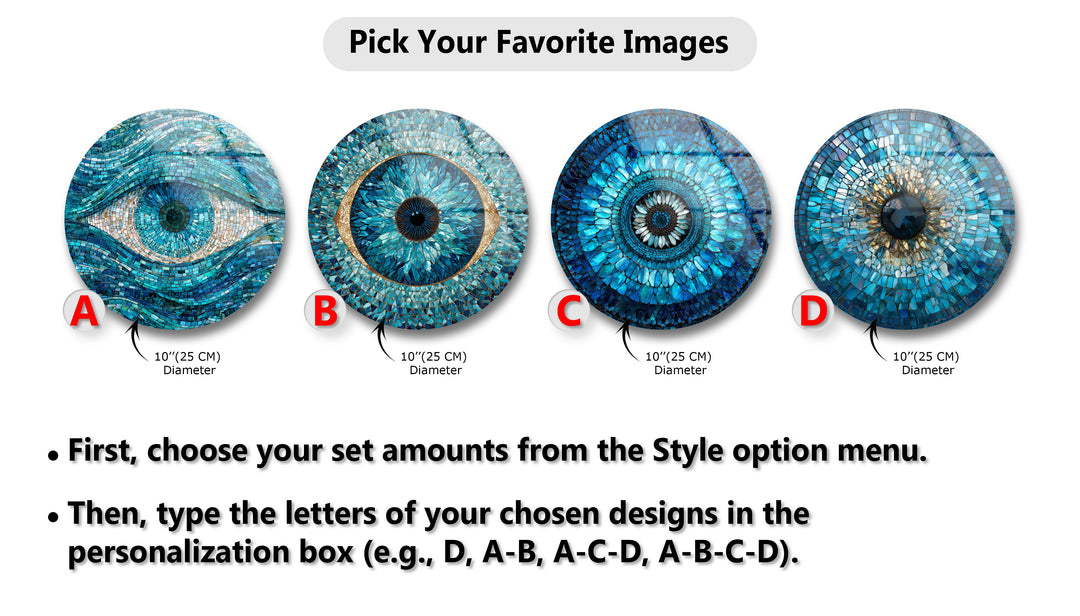 Blue Mosaic Protection Trio – Evil Eye Round Glass Wall Art Set