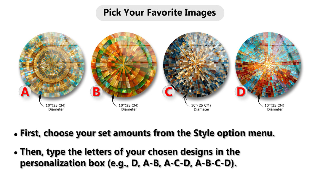 Radiant Spectrum Set – Colorful Mosaic Round Glass Wall Art Collection