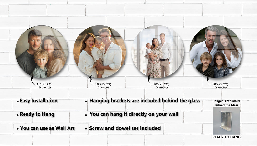 Personalized Family Photo Round Glass Wall Art Set – Custom Modern Design