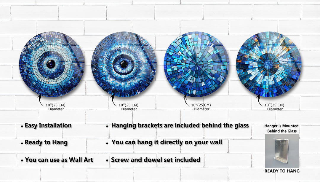 Blue Mosaic Harmony – Evil Eye Inspired Round Glass Wall Art Set