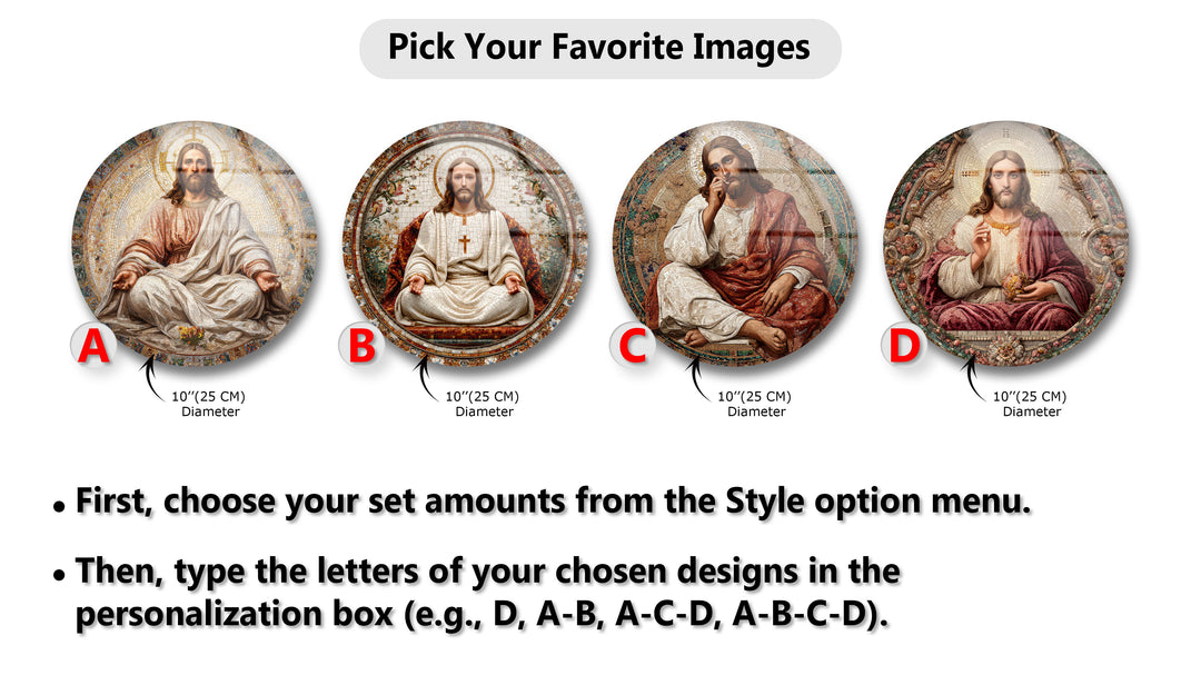 Sacred Grace Collection – Jesus Christ Mosaic Round Glass Wall Art Set