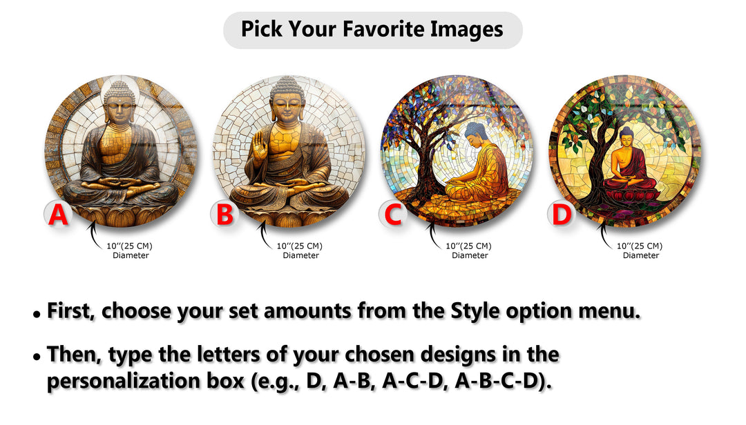 Serene Enlightenment Set – Buddha Mosaic Round Glass Wall Art Collection