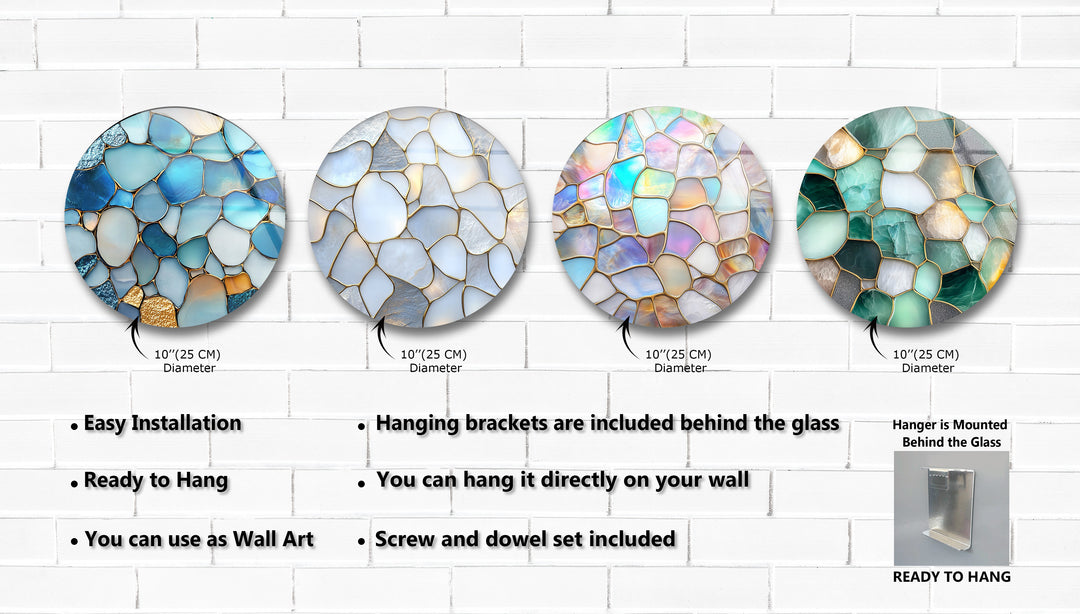 Serene Glow – Ocean Pebble Mosaic Round Glass Wall Art Set