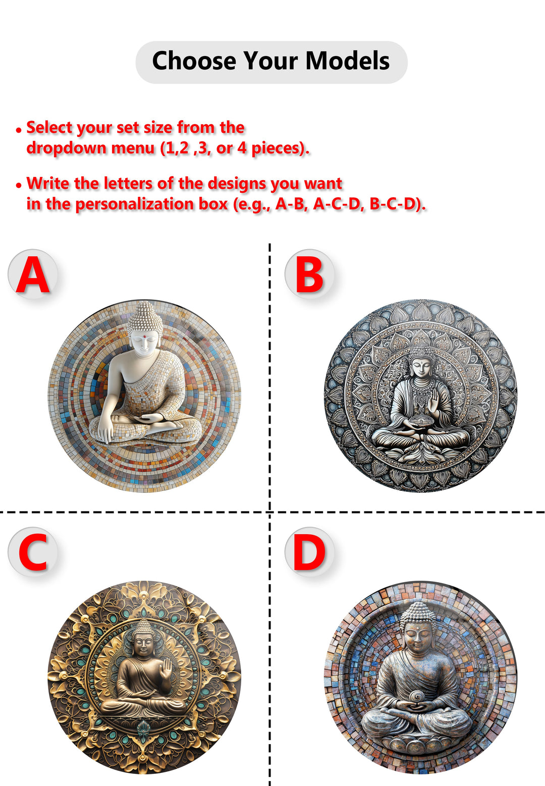 Tranquil Enlightenment – Buddha Mandala Round Glass Wall Art Set