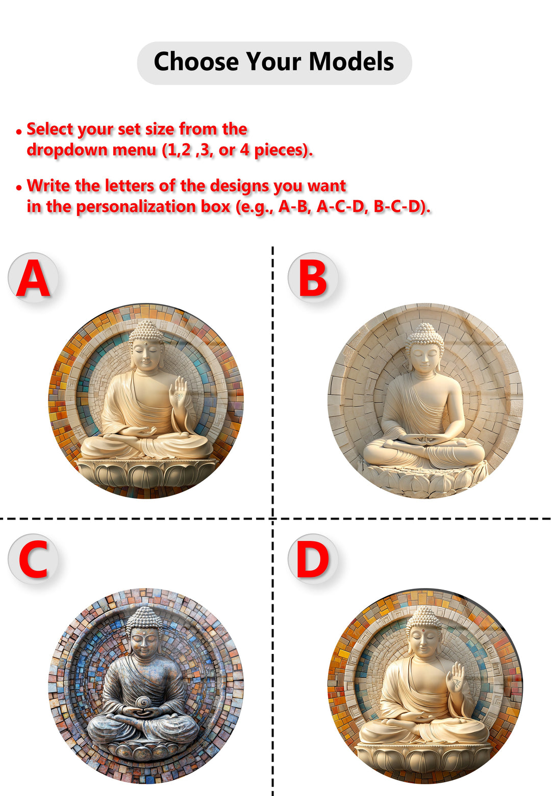 Tranquil Enlightenment – Buddha Mosaic Round Glass Wall Art Set