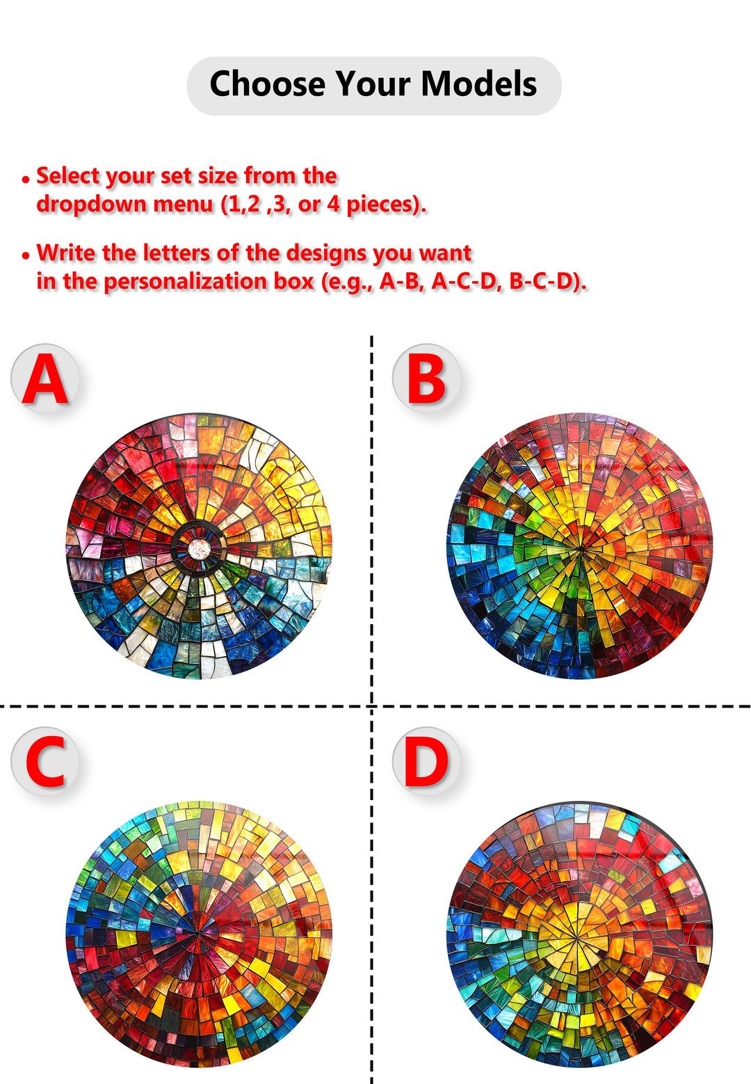 Radiant Spectrum – Color Burst Mosaic Round Glass Wall Art Set