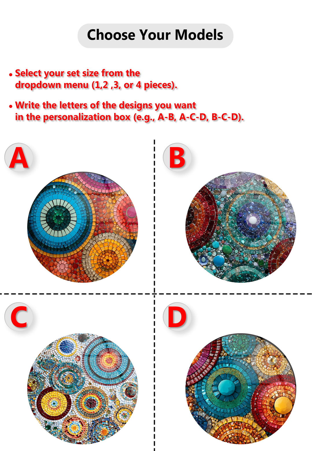 Radiant Mosaic Circles – Colorful Abstract Round Glass Wall Art Set