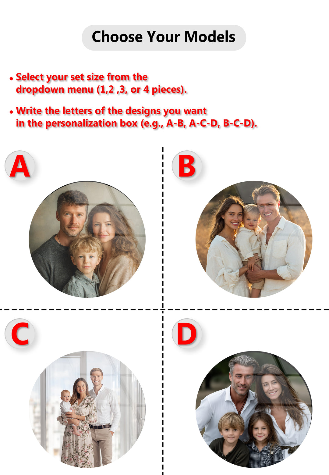 Personalized Family Photo Round Glass Wall Art Set – Custom Modern Design