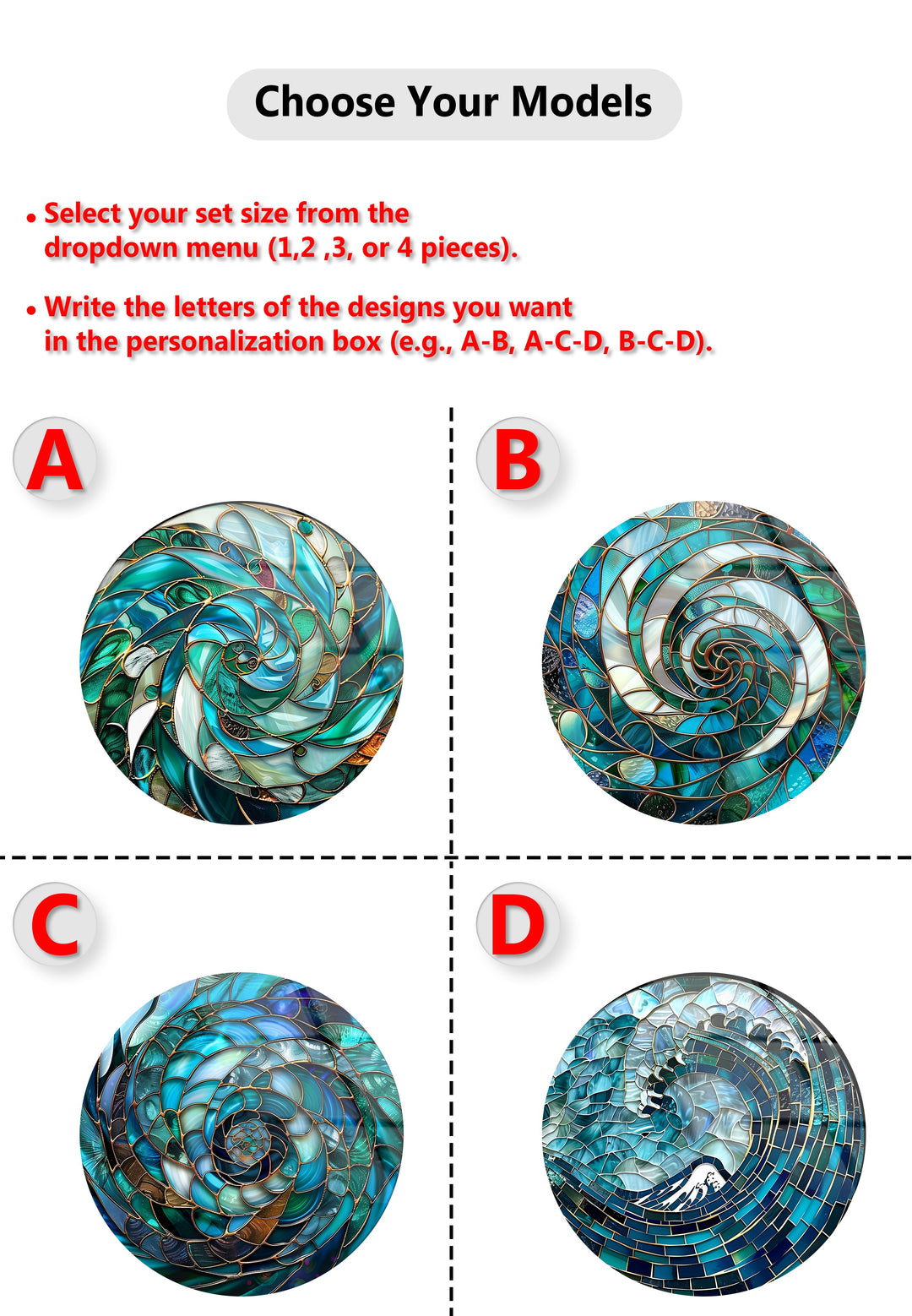 Aqua Spiral Essence – Abstract Ocean Mosaic Round Glass Wall Art Set