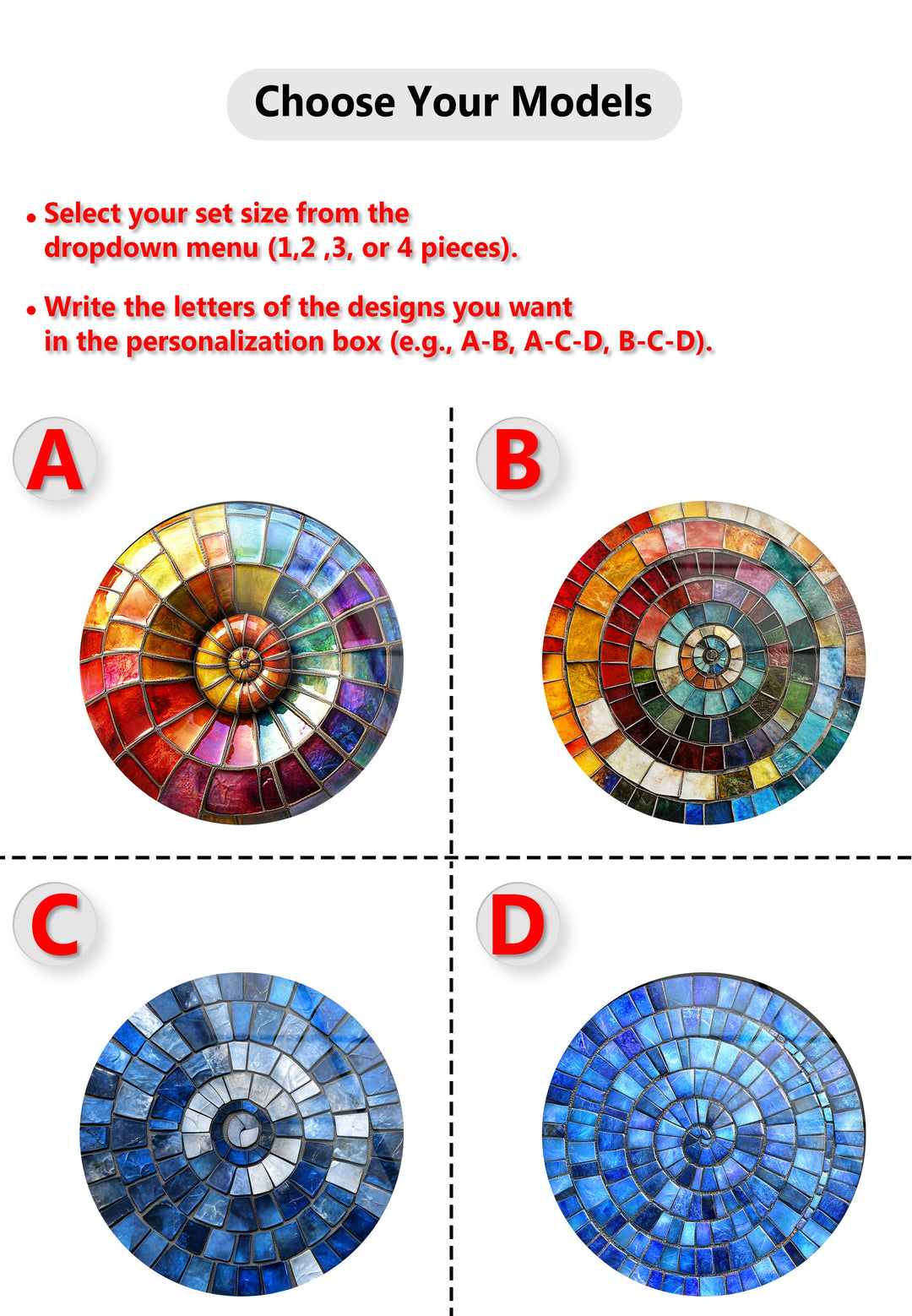 Radiant Spectrum – Colorful Mosaic Round Glass Wall Art Set