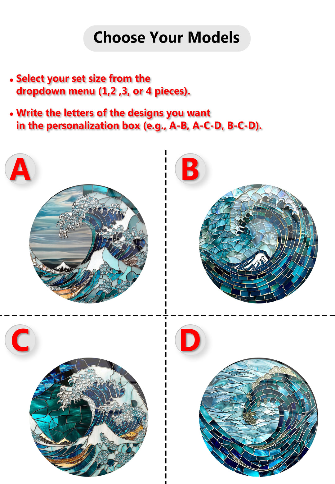 Oceanic Waves – Mosaic Sea-Inspired Round Glass Wall Art Set