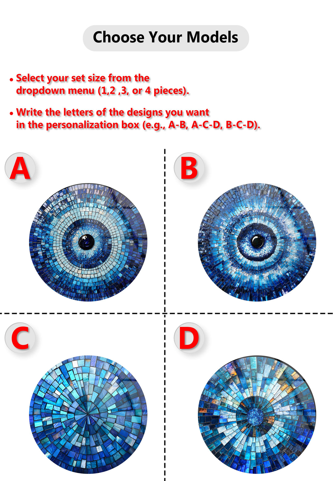 Blue Mosaic Harmony – Evil Eye Inspired Round Glass Wall Art Set