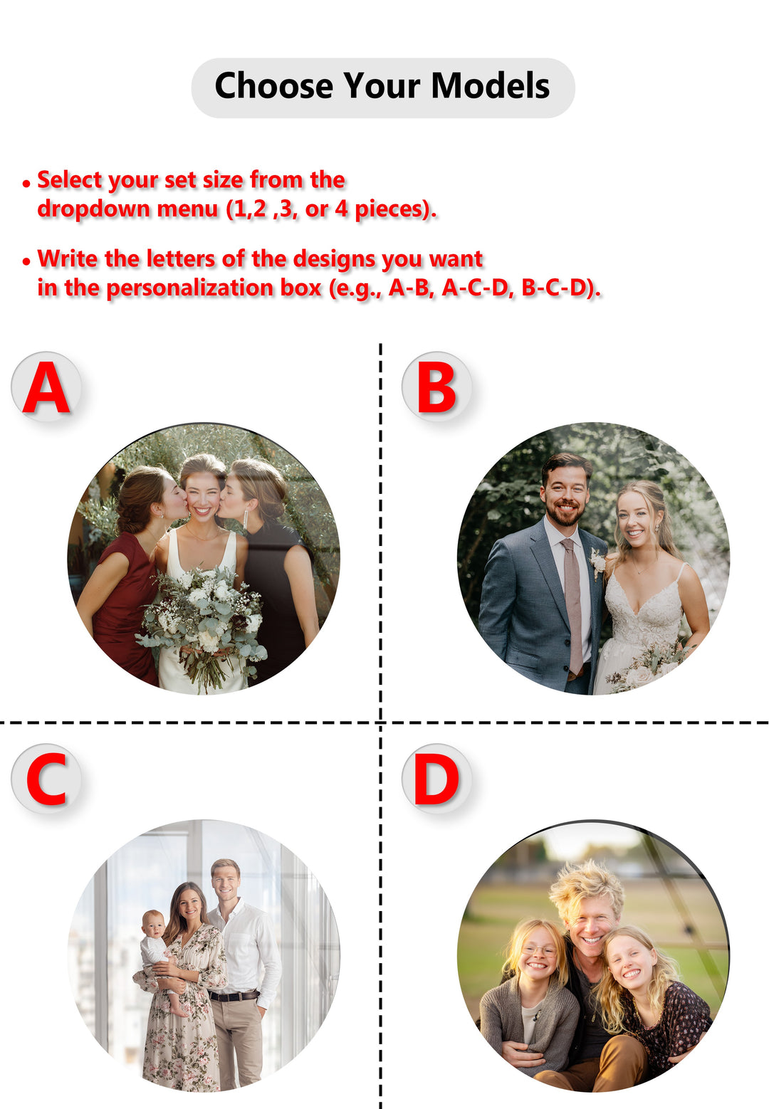 Custom Wedding & Family Round Glass Wall Art Set – Personalized Elegance