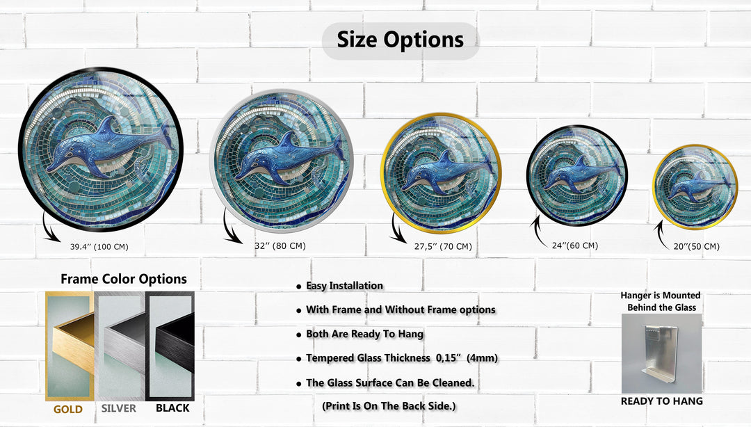 Ocean Spirit – Blue Dolphin Mosaic Round Glass Wall Art