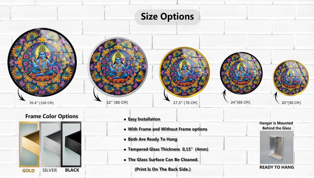 Divine Serenity – Vishnu Mandala Round Glass Wall Art