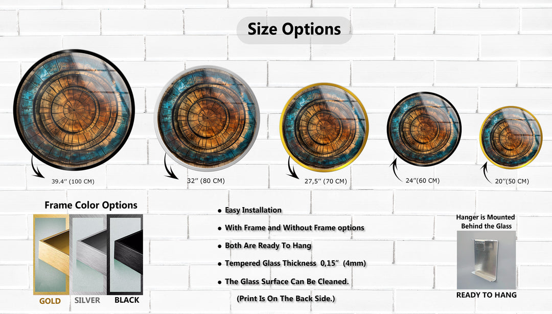 Eternal Rings – Rustic Wood Texture Round Glass Wall Art