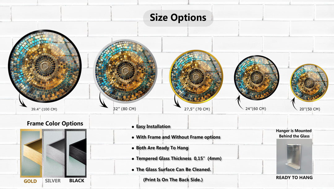 Golden Horizon – Mosaic Circle Round Glass Wall Art