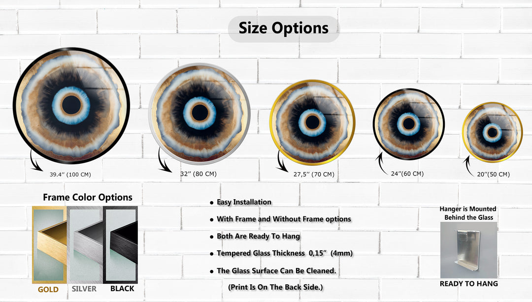Golden Aura Eye – Modern Abstract Round Glass Wall Art