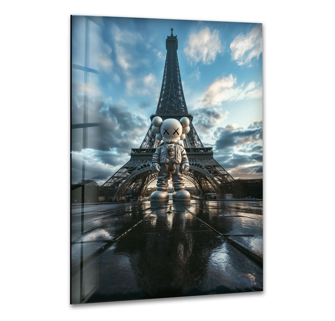 Kaws & Eiffel Tower Glass Wall Art glass image printing, glass prints from photos