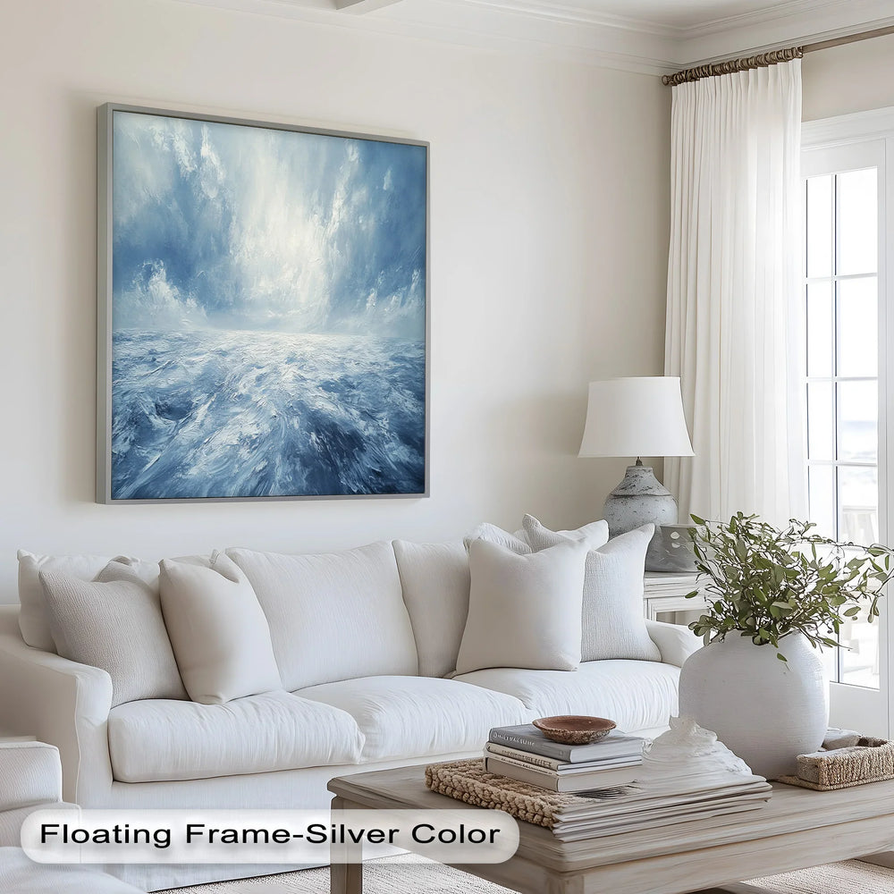 With sweeping brushstrokes and subtle texture, the artwork captures the vastness and serenity of open water, offering a peaceful sense of escape.