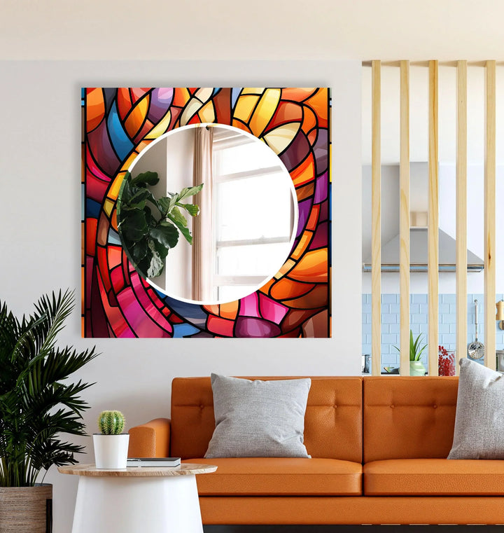 Blue & Orange Stained Wall Mirror Large Mirror