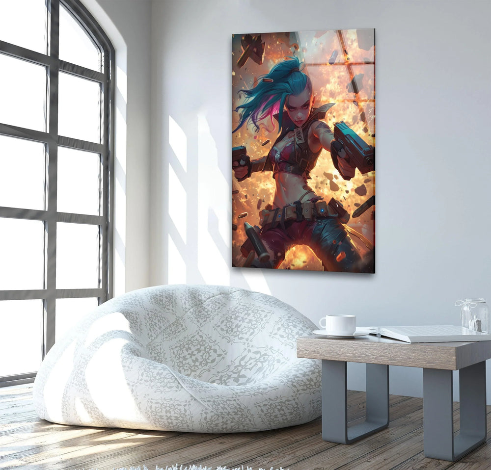 Explosive Warrior Girl Glass Wall Art, picture on glass wall art, photos printed on glass