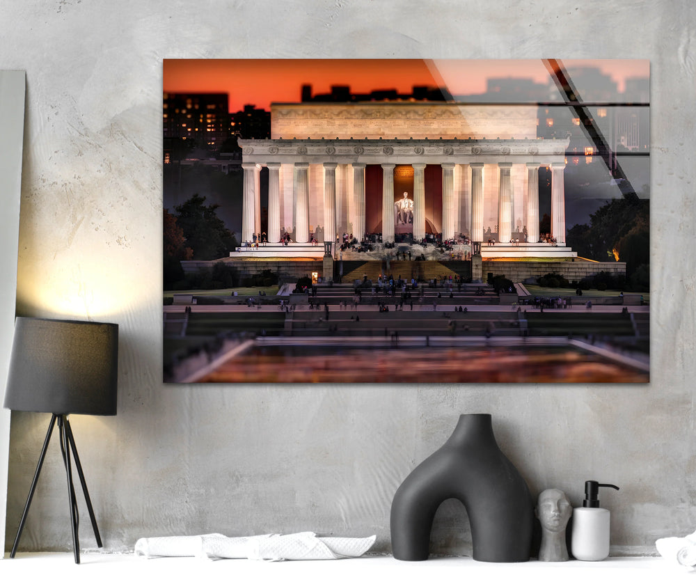 Lincoln Memorial Glass Wall Art - Sunset Glow Landmark - MyPhotoStation