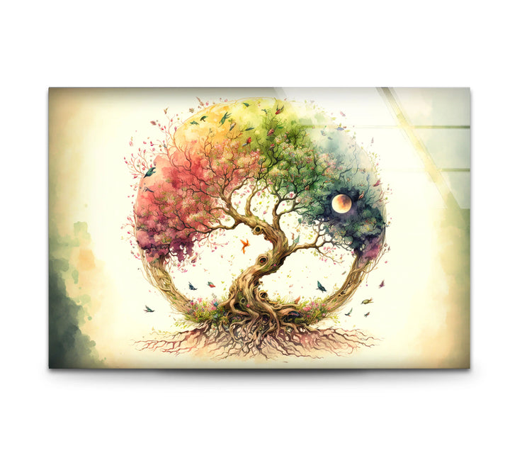 Rainbow Tree of Life Wall Art – Whimsical Watercolor Glass Print Design - MyPhotoStation