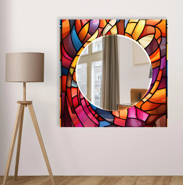 Blue & Orange Stained Wall Mirror Decorative Mirror