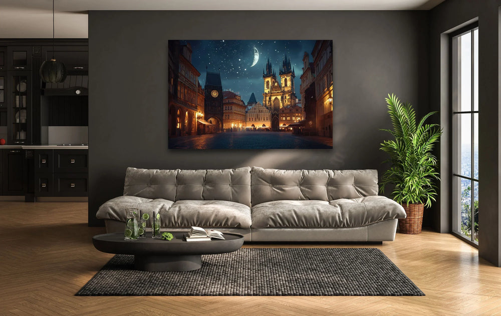 Night Old Town Square in Prague Glass Wall Art glass wall decor, glass wall art decor